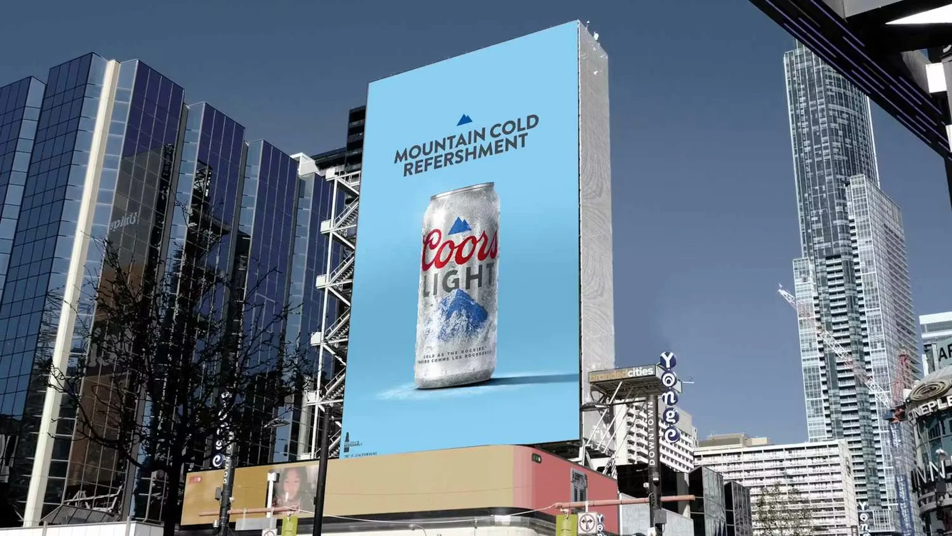 Coors Light ad typo reading Mountain Cold Refershment