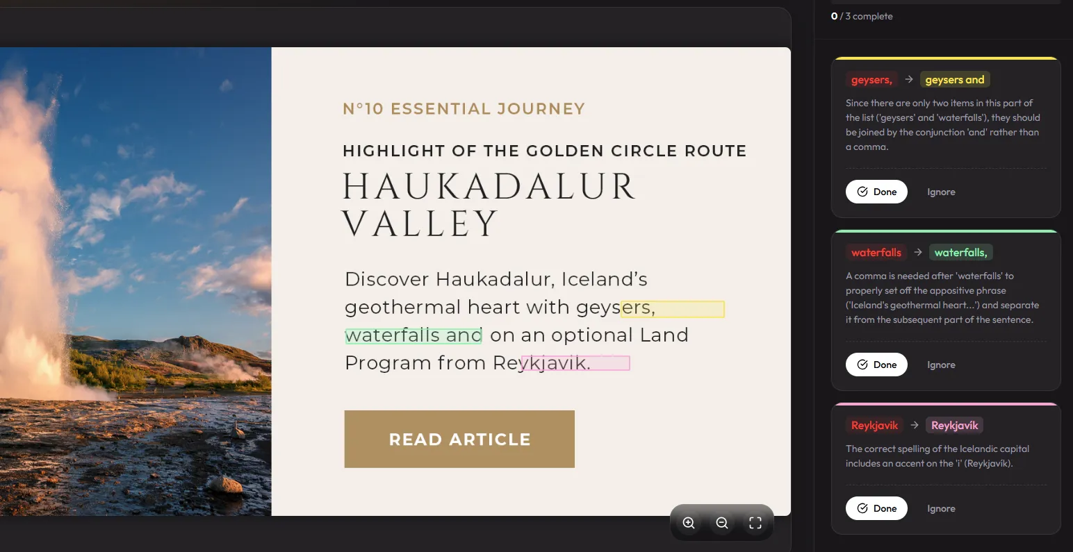 Gard proofreading example by Regent Seven Seas Cruises