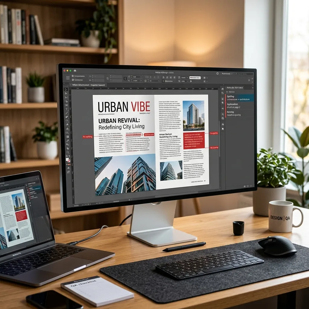 Modern desk setup showing visual QA on a monitor